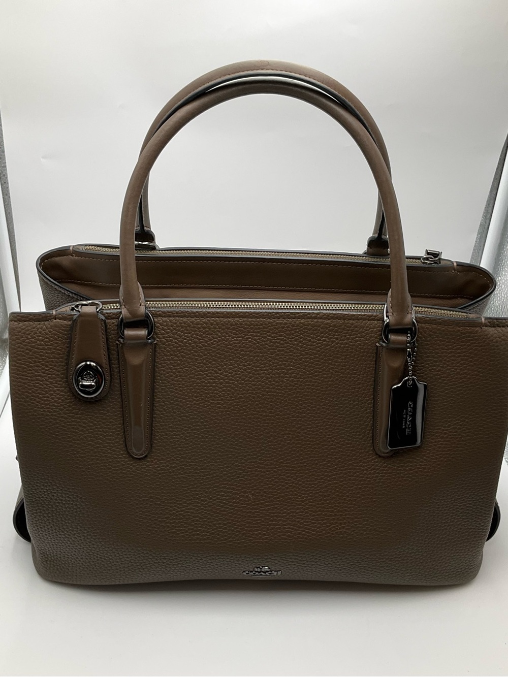 Coach Pebbled Leather Tote in Taupe Brown